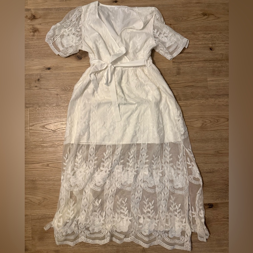 Amazon White Lace Long Sleeve Dress